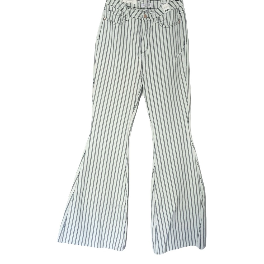 NWT Judy Blue 13/31 Navy & White Striped Super Flare Jamie Jeans Casual 70s